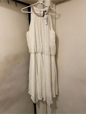 Chiasso White Chiffon Halter Beaded Fit & Flare Knee Dress 22W Plus (Pls Read)